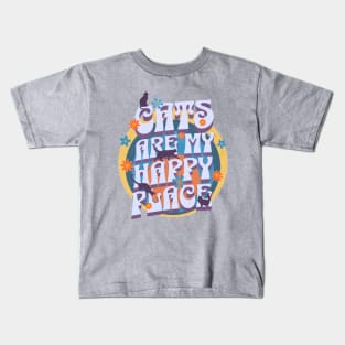 Cats are my Happy Place - Cats & flowers in a retro vintage design Kids T-Shirt